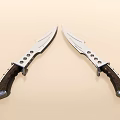 Two Sharp Knives With Silver Blades And Black Handles Decorative Holes On Light Background