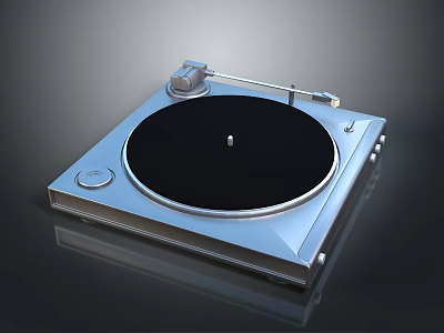 Modern Sleek Turntable Electronic Audio Equipment With Black Platter And Silver Body 3d model