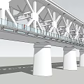 Steel Truss Bridge Design with Glass Railings Piers and People Walking