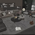 Modern Sofa and Coffee Table Set with Pillows Chairs and Area Rug
