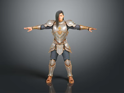 A Man Wearing Metallic Armor With Golden Chest Plate And Outstretched Arms 3d model