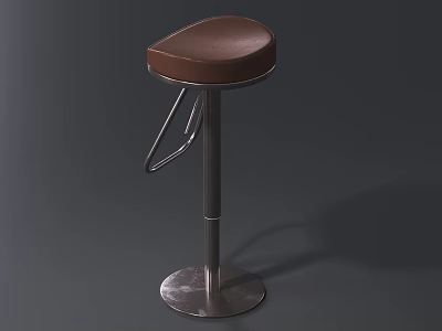 Adjustable Height Bar Stool With Brown Leather Seat And Metal Round Base 3d model