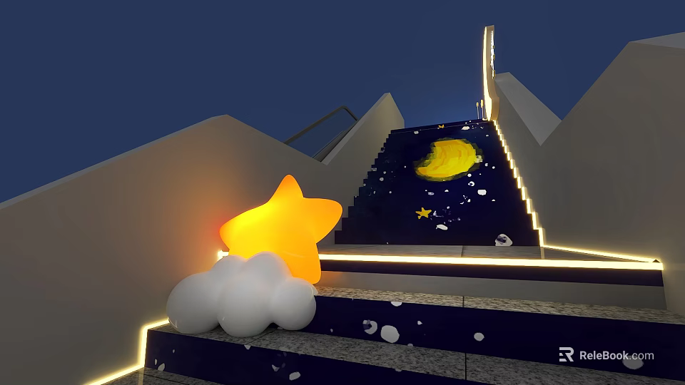 Starry Night Themed Photo Check In Spot With Moon Stars And Cloud Decorations 3d model 