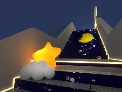 Starry Night Themed Photo Check In Spot With Moon Stars And Cloud Decorations 3d model