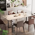 Modern Dining Table With Marble Top And Brown Chairs In Kitchen Interior 3d model