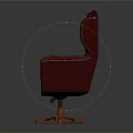 Red Tufted Armchair With Orange Swivel Base And Elegant Button Details