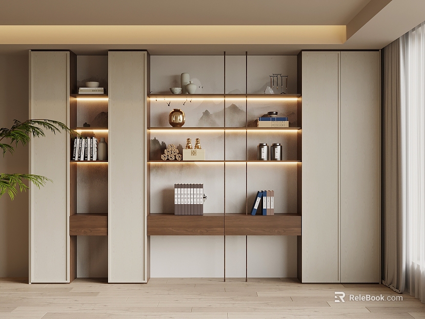 New Chinese-style bookcase, Song Dynasty–style bookcase texture