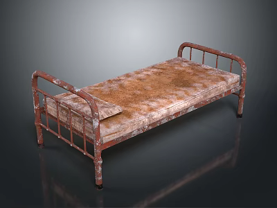 Rustic Metal Bed With Rusted Frame And Brown Mattress Featuring Pillow 3d model