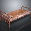 Rustic Metal Bed With Rusted Frame And Brown Mattress Featuring Pillow 3d model