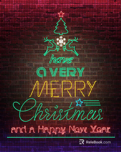 Neon Decorative Lights With Have a Very Merry Christmas Text Green Yellow on Brick Wall 3d model 