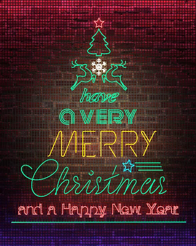 Neon Decorative Lights With Have a Very Merry Christmas Text Green Yellow on Brick Wall 3d model