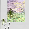 Colorful Mosaic Artwork on White Wall with Vibrant Patterns and Palm Plants