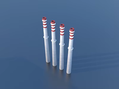 Four Red And White Striped Industrial Chimneys For Factory Applications 3d model