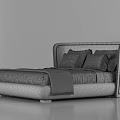 Stylish Modern Double Bed With Brown Leather Headboard And Gray Bedding 3d model