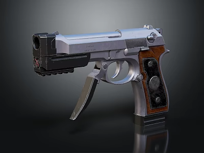 Vintage Metal Pistol With Wooden Grip And Classic Firearm Design Details 3d model