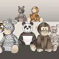 Cute Soft Stuffed Animal Plush Toys Sitting with Hippo Monkey Tiger Zebra Panda and Bear