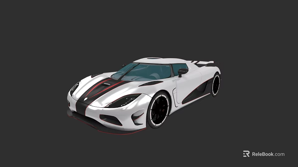 White Sports Car With Black Stripes Black Alloy Wheels And Sleek Aerodynamic Design 3d model 