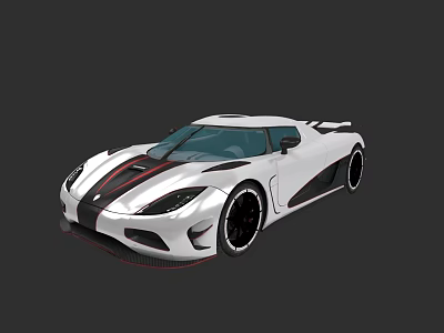 White Sports Car With Black Stripes Black Alloy Wheels And Sleek Aerodynamic Design 3d model