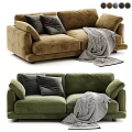 Modern Soft Velvet Double Seater Sofa With Decorative Pillows And Cozy Striped Throw Blanket
