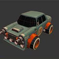 Cartoon Style Turquoise Car With Orange Accents Red Wheels And Number 101