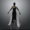 3D Character Model With Black Body Gold Accents White Cloak And Black Dress