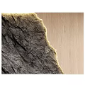 Wall Design Featuring Textured Stone And Wooden Panel With LED Strip Lighting