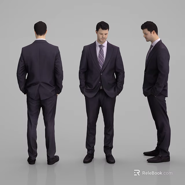 Man In Formal Suit Displayed From Front Back And Side Angles 3d model