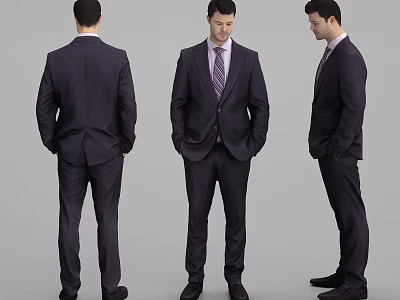 Man In Formal Suit Displayed From Front Back And Side Angles 3d model