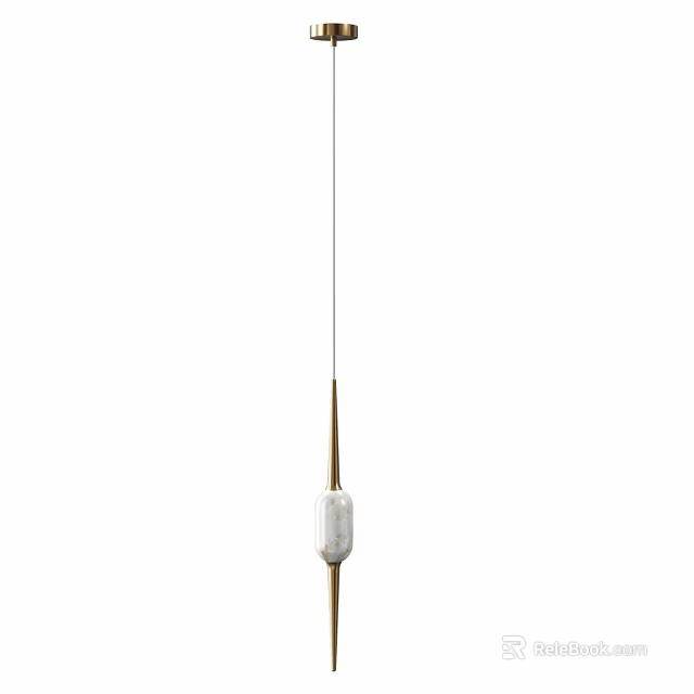 Minimalist Modern Chandelier With Gold Metal Rod And White Marble Shade 3d model 