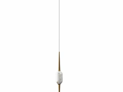 Minimalist Modern Chandelier With Gold Metal Rod And White Marble Shade 3d model
