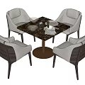 Modern Dining Set With Square Marble Top Table And Upholstered Dark Wood Chairs 3d model