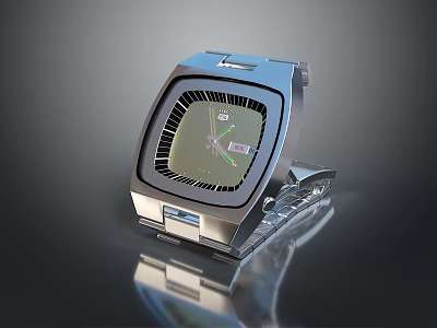 Stylish Silver Fashion Watch With Square Dial And Metallic Band Design 3d model