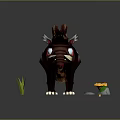 3D Game Movie Character Wild Boar With Long Tusks Brown White Fur On Green Grass
