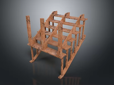 Detailed Unfinished Wooden Frame Structure With Multi Layered Support Beams And Brackets 3d model