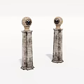 Pair of Vintage Stone Pillars With Spherical Top And Eye Design