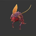 Fantasy Creature Game Movie Character With Purple Exoskeleton Orange Wings Red Head Long Legs Tail