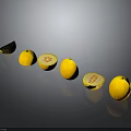 Fresh Yellow Melons Whole and Sliced Arranged on Black Background 3d model