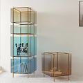 Modern Gradient Glass Display Cabinets With Gold Metal Frames And Decorative Items 3d model
