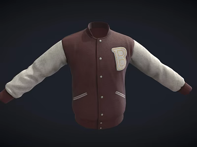 Classic Maroon Baseball Jacket With Gray Sleeves Letter B On Chest And Button Closure 3d model