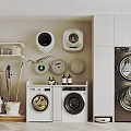 Bathroom Cabinet Rack With Storage Space For Laundry Appliances And Cleaning Tools