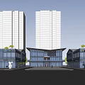 Modern Commercial Street With High Rise Buildings Pedestrians Vehicles And Green Trees