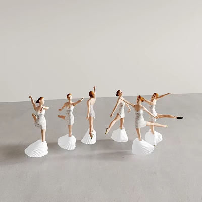 Women Ballerinas in White Dresses on White Shell Bases with Various Poses in Light Setting 3d model