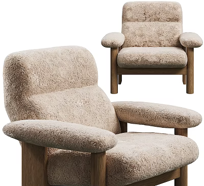 Cozy Beige Plush Accent Chair with Wooden Frame and Soft Upholstery 3d model