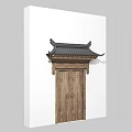 Traditional Ancient Chinese Architecture Features Wooden Door with Classic Overhanging Eaves and Carved Details