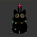 Adorable Black Cat With Festive Red Star And Colorful String Lights Decoration