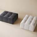 Modern Minimalist Tufted Fabric Stools in Dark Gray and Off White