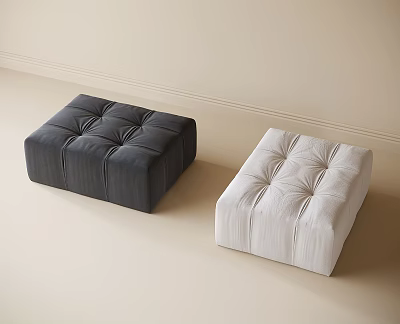Modern Minimalist Tufted Fabric Stools in Dark Gray and Off White 3d model