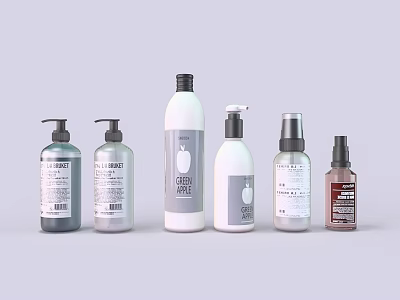 Assorted Bathroom Accessories With Various Bottles And Dispensers For Toiletries 3d model