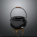 Silver Cooking Pot With Red Handle And Yellow Stand For Household Kitchen Use