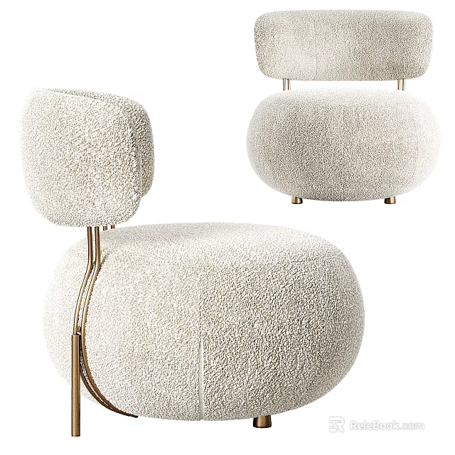 Modern Single Sofa With Beige Plush Fabric And Gold Metal Legs Design 3d model 